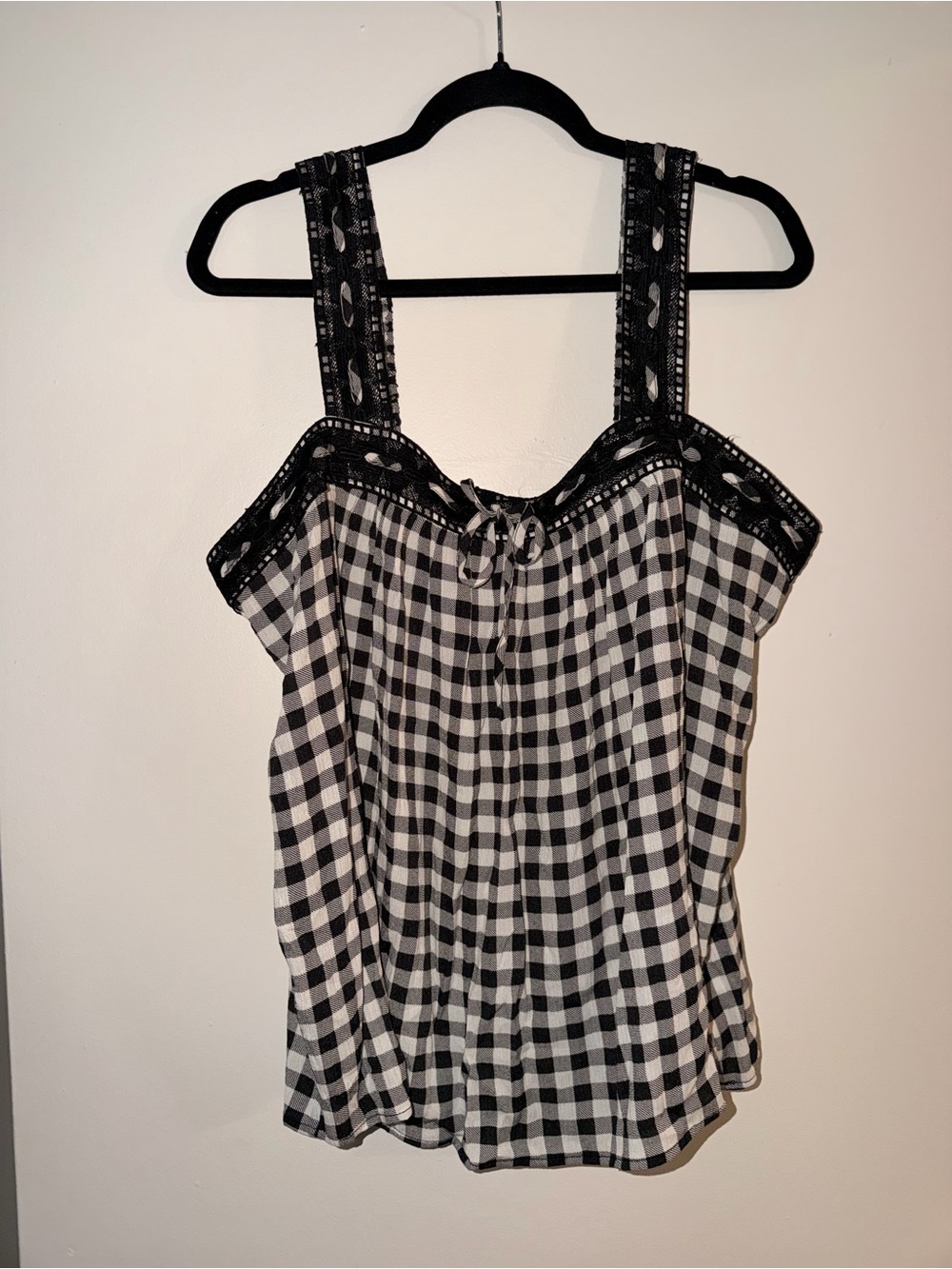 torrid Black and White Gingham Camisole with Lace Trim